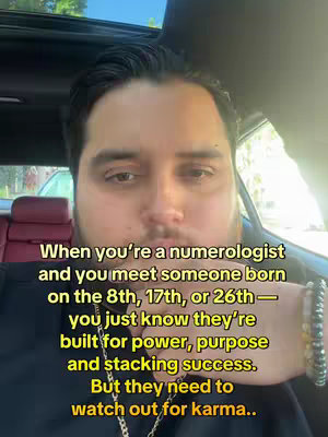 A man in a car is the main focus of the image, shot from the chest up. Text overlayed in yellow. The background shows the interior of a car including a sunroof and the outdoors.
