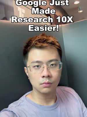 The cover image is a selfie of a man with a neutral expression. He's wearing glasses and has brown hair. Text overlays at the top state, 'Google Just Made Research 10X Easier!'. The background is a bit blurred. The lighting appears to be natural.