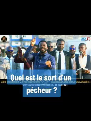 The cover image shows a group of men, likely a religious assembly, with one man at the center raising his hand. The text overlaid in a blue box asks a question in French.