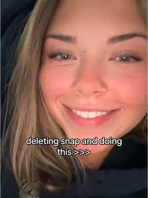 A close-up shot features a smiling woman with blonde hair and fair skin. The text overlayed on the image states, 'deleting snap and doing this >>>'.