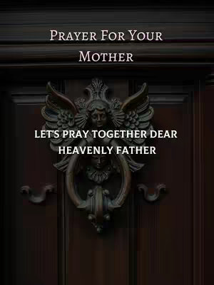A close-up shot of a dark wooden door with a detailed, ornate metal door knocker. The knocker features an angel-like figure with outstretched wings and a ring handle. Overlaid on the image are white text elements.