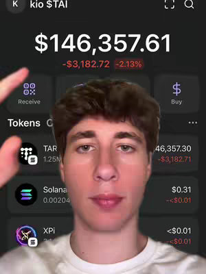 The cover image is an unedited selfie, showing the upper body of a young man centered in the frame. He faces the camera directly, with neutral expression, in front of a dark background with a cryptocurrency app displayed. The app screen shows financial data, including a dollar amount. A hand is visible to the left of the frame.