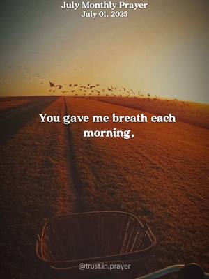 The image is a vertical graphic with a landscape scene. The top portion showcases a sky painted in hues of orange and blue, suggesting either sunrise or sunset. Flocks of birds are silhouetted against the sky. Below, a textured field of brown and tan stretches to the horizon, where a path leads towards the viewer. A woven basket is placed in the foreground. Text overlays are present at the top and in the middle of the image, while a social media handle is at the bottom.
