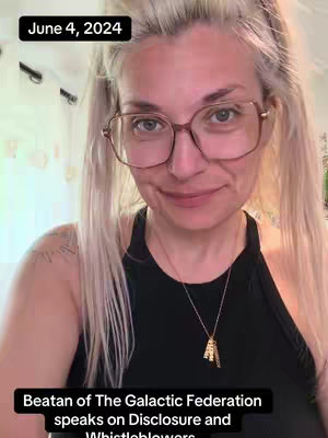 The cover image shows a woman with blonde hair, wearing large framed glasses and a black top. Text overlays include the date and a description of the video's topic. The woman appears to be filming from a mid-chest up angle indoors.