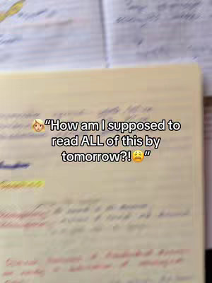 The cover image displays an open notebook with handwritten notes. Text overlayed on the image reads: How am I supposed to read ALL of this by tomorrow?! with a thinking face emoji.