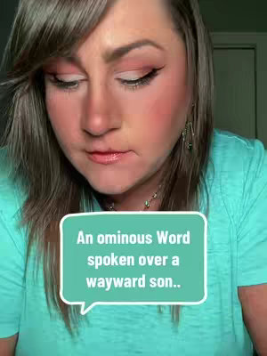 A close-up shot features a woman with brown hair and makeup, looking downwards with a concerned expression. A speech bubble in a teal color contains white text.