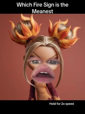 The image features a close-up of a Bratz doll's face with a distorted, meme-like effect. The doll has exaggerated features, including large lips and angry eyes. Above the doll's face are fire-like pigtails. Text overlays appear at the top and bottom of the image.