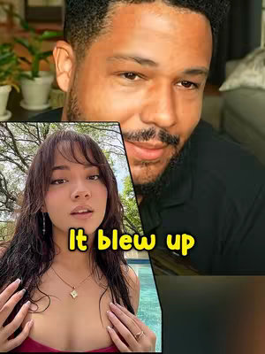 The cover image is split diagonally, featuring two panels. The right half shows a man with a beard and a black shirt, smiling. The left half shows a woman with long dark hair, in a top, appearing to be near a swimming pool. A yellow text overlay at the bottom reads "It blew up".