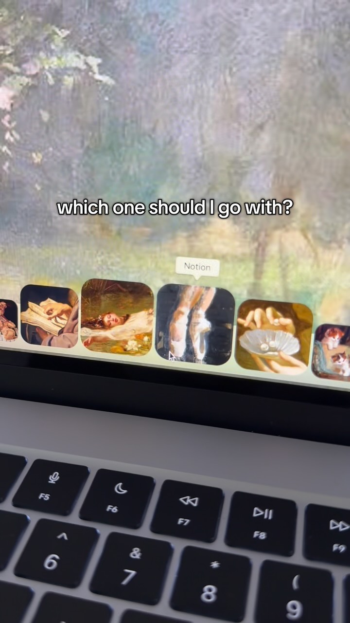 The cover image displays a laptop screen with a blurred background image reminiscent of a watercolor painting. On the screen, there are various app icons, with the main text overlayed asking "which one should I go with?". Below the screen, a keyboard is clearly visible.