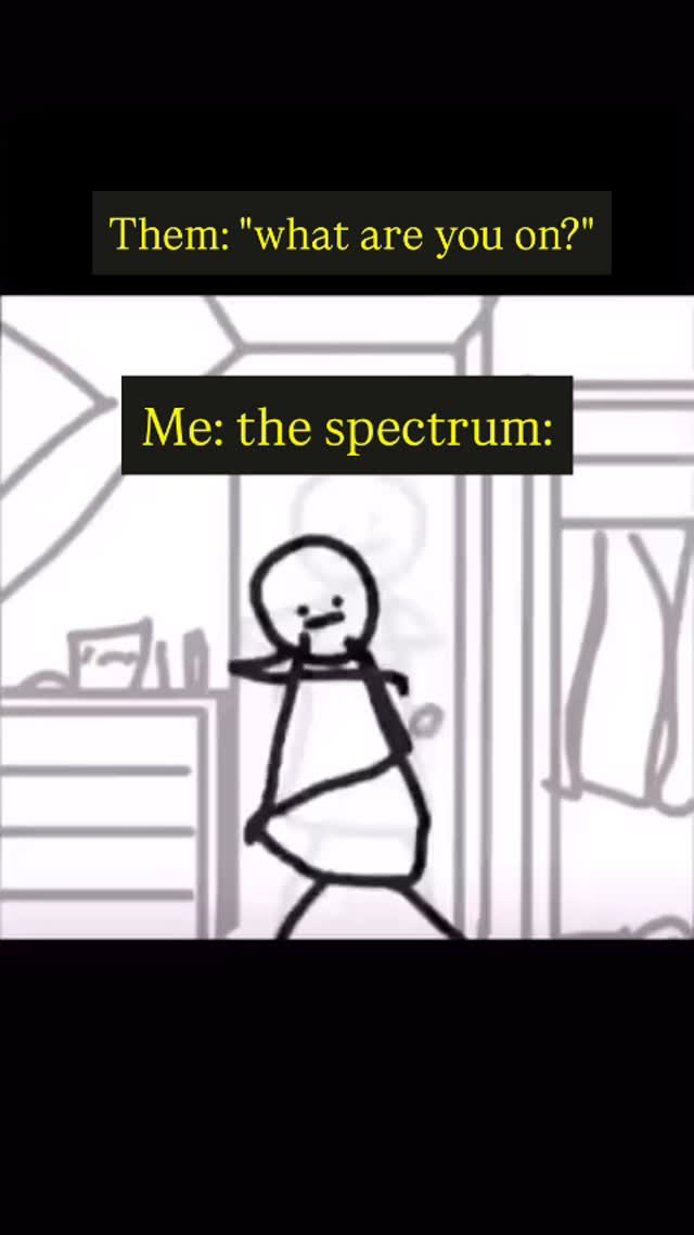 An animated drawing depicting a stick figure in a room with superimposed text overlays. The stick figure appears to be surprised or caught off-guard, as suggested by the prompt text. The room includes minimalistic details like an open door and side table or a bureau.
