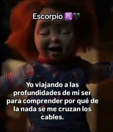 The image features the Chucky doll, with a red wig and blue overalls. Overlayed on the image is some text.