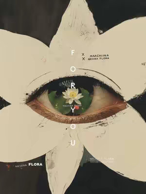 The cover image features a surreal composition with a large eye as the central element. The iris of the eye reflects a water lily on a green leaf. The words "FOR YOU" are vertically aligned and overlaid on the image. The background is a mix of black and white, with a stylized white flower partially framing the eye. The overall color palette is muted, with a vintage or artistic feel.