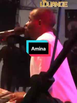 The cover image shows a man in a white shirt singing into a microphone on a stage with a band and audience visible. The image has a text box in the center that says 'Amina'.