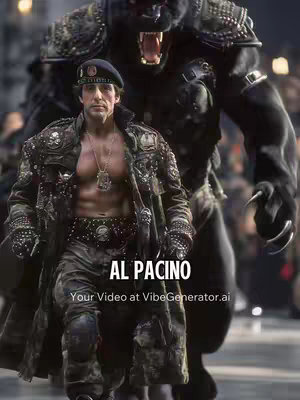 The cover image features a person referencing Al Pacino walking toward to the viewer. They are wearing military-styled clothing and are being followed by an animated, scary, beastly figure. The text overlayed on the bottom of the image says "AL PACINO".