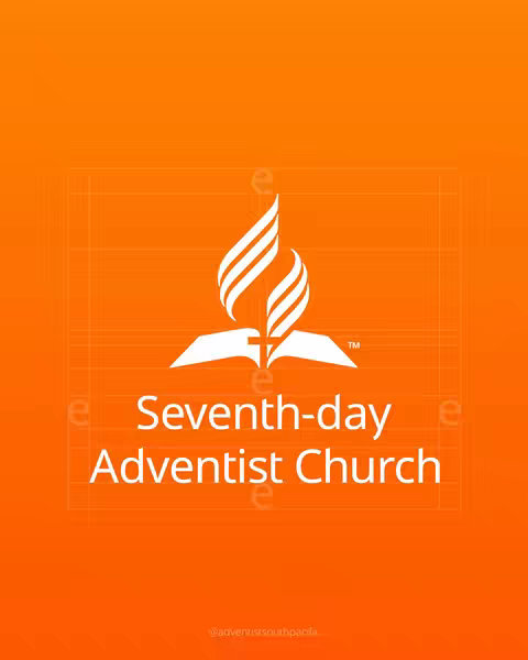 The cover image features an orange background with the Seventh-day Adventist Church logo and text. The logo is in white and depicts flames atop an open book. The text "Seventh-day Adventist Church" is below the logo in white.