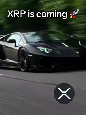 The cover image features a black Lamborghini on a road, slightly blurred to indicate motion. The text overlay 'XRP is coming' is at the top left. A rocket emoji is next to the text and the XRP logo is at the bottom.