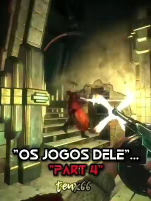 The image is a screen capture from a video game, viewed at a low angle, inside what seems to be a cavernous or indoor environment. In the center, a character walks up a staircase towards the top of the image. The character is dressed in red with distinct lighting and shadow effects, suggesting a dynamic scene. 