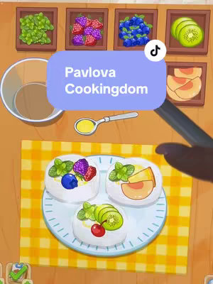An overhead view of a table setting for food, featuring a plate of desserts in the foreground and ingredient containers in the background.