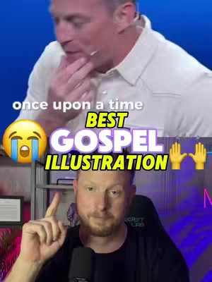 The cover image is a split frame with two individuals in the scene. The top portion shows a man with short hair looking contemplative while holding a microphone. The bottom section displays a man pointing his finger up. Overlaid on top is a text design reading 'BEST GOSPEL ILLUSTRATION' in large, colorful letters, flanked by emojis such as the crying face. Supplemental text like 'once upon a time' is also presented.