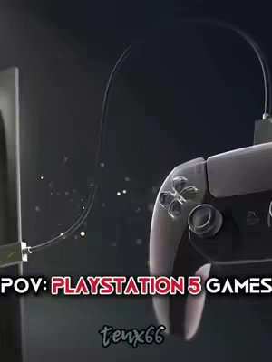 The image showcases a Playstation 5 DualSense controller in sharp focus, positioned off-center against a dark, subtly textured background. The sleek, white and black controller dominates the frame, with the directional buttons and analog sticks clearly visible. The background appears to be a dark, possibly gradient, surface, with a few small, bright particles scattered around, giving a sense of depth. Text overlays are featured at the bottom, possibly branding.