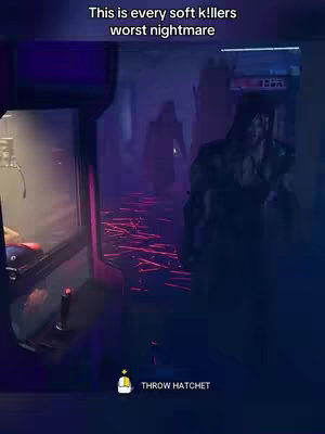 A dark, atmospheric image from a video game. A figure in the distance is walking in what appears to be a narrow hallway, with red lights suggesting the ground is on fire. A claw machine on the left side showing where the player can select something from within the game. Text overlays give context to the scene.