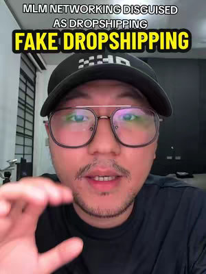 A close-up shot of a man wearing glasses and a cap, speaking to the camera. Overlay text highlights 'MLM Networking' and 'Fake Dropshipping'. The background is slightly blurred, suggesting an interior setting.