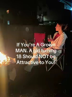 A woman sits in a camping chair next to a fire, holding two glasses. Text in white letters is overlaid on the image.