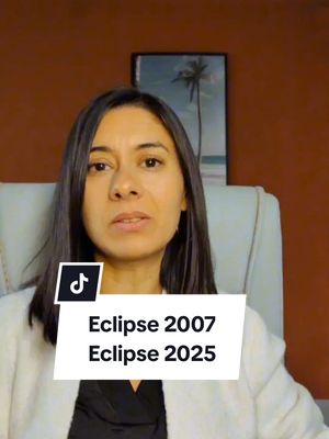 A woman is centered in frame against a soft orange background, above which is a framed picture of a beach scene. The cover image includes a white box positioned beneath the woman's face, which holds the text 'Eclipse 2007' and 'Eclipse 2025' in a sans-serif font. A black TikTok logo is in the top-left corner.