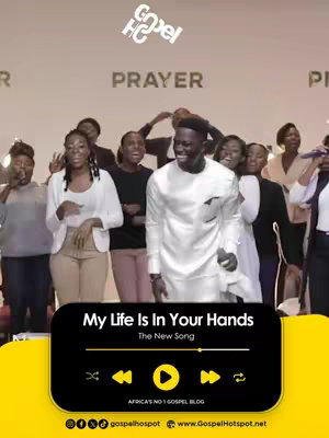 The cover image shows a live performance scene. In the foreground, a man in a white outfit is the focal point, with a dynamic pose and a happy expression. Behind him, a chorus of people is also looking toward the man. The background is a modern stage designed for performance. At the bottom is a music player-like overlay, set against a yellow backdrop.