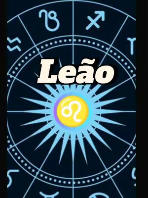 The cover image features a dark blue background with a circular astrological chart design. In the center, a golden sunburst is centered, containing the Leo zodiac symbol. The word "Leão" (Lion) is written in large, bold, white text over a black background at the center of the image.