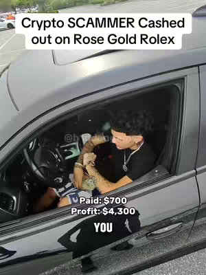 A man is sitting inside a black car with the window rolled down. The hook text is placed at the top, while text indicating paid amount, profit, and the word 'YOU' appears at the bottom. The man appears to be wearing a black t-shirt with tattoos and a gold necklace while wearing a watch. The background shows the car in a parking lot.