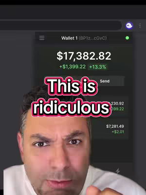 A man with short dark hair looks directly at the camera with a concerned expression. Behind him is a screen displaying financial information with a cryptocurrency wallet's balance. A red and white text overlay that says "This is ridiculous" is centered above the man's face.