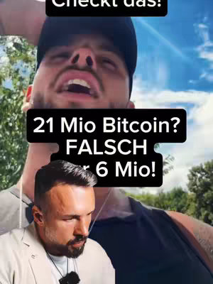 The cover image shows a split view of a man speaking towards the camera in an outdoor setting with a superimposed rectangular text overlay. The text on the image poses a question about Bitcoin, with a smaller image of another man is visible on the lower section, and the background is slightly blurred nature.