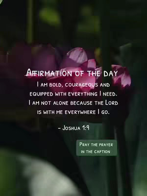 The cover image features a close-up of a pink flower, with a blurred green background suggesting foliage. Overlaid on the floral image is white text, using a clean sans-serif font, which includes the title "AFFIRMATION OF THE DAY" followed by an affirmation and a call to action to pray with the description. The overall composition has a soft, inspirational feel, with a balance of text and natural imagery.
