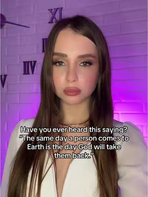 A woman with long brown hair and subtle makeup looks directly at the camera against a background with roman numerals and decorative accents. Text overlay appears at the bottom.