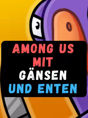 The cover image features a stylized, cartoonish character in a helmet-like space suit, in the style of Among Us game characters. Overlayed on the character is a black rectangle with text in white, red, and blue. The background is yellow/orange.