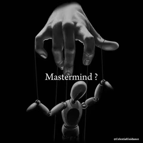 A black and white image featuring a hand manipulating a puppet. The hand is in the top center, and the puppet is below, creating a sense of control and manipulation.