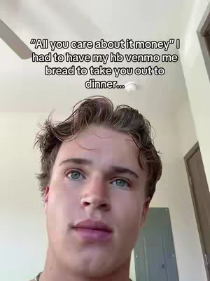 A selfie-style shot featuring a young man's face close up. He has light skin, light brown hair, and light green eyes. The background includes a white ceiling with a ceiling fan and some wall space, part of a door frame, and what appears to be a light switch. Text overlayed on the image reads a conversation starter.