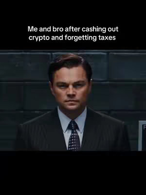 The image features a still from the movie 'The Wolf of Wall Street,' where Leonardo DiCaprio, as a character, appears to be in deep thought or distress. He's wearing a suit, and the background suggests a stern, institutional setting.