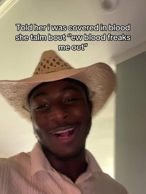 A selfie style shot featuring a young Black man in a cowboy hat, smiling with his mouth open, and the image framed from the chest up. Text overlays the background.