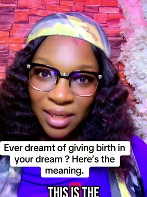 A woman with dark wavy hair and glasses is centered in a selfie-style shot. She's wearing a head scarf and a purple top. Text overlays are displayed at the top and bottom, and the background is a blend of red and white.