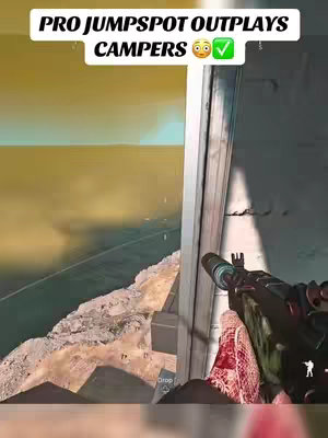 The image shows a first-person perspective from a video game, likely Call of Duty: Warzone. The player is positioned on a rooftop aiming a gun, and the view extends over a warzone environment with a green and brown color palette. Text overlay appears on the top of the image.