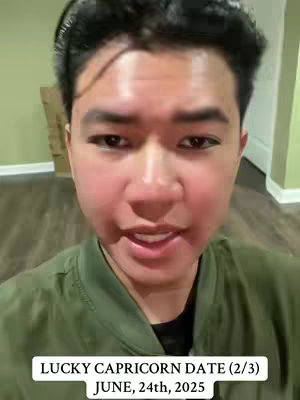 The cover image shows a close-up of a young Asian man's face. He's wearing a green jacket, and the background features a room interior with a light green wall and wooden floor. Text overlayed on the bottom of the image reads "LUCKY CAPRICORN DATE (2/3) JUNE, 24th, 2025".