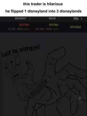 The cover image is a dark, stylized graphic with text overlay. The background is mostly black. In the foreground, a large hand, rendered in a sketchy, outlined style, dominates the view, with the index finger of the hand touching a part of the screen to create a sense of interaction. Overlayed at the top are data tables showing financial information with values in the millions and billions. The upper portion features a text overlay in a stylized font communicating an impressive financial feat by the trader. The overall composition is designed to be dramatic, drawing immediate attention to the financial achievements.