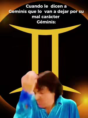 The image features a dark background with a gold Gemini symbol at the top center. Beneath it, a person is visible, appearing distressed, with their hand moving over their hair. Text overlays describe a situation related to the Gemini zodiac sign.
