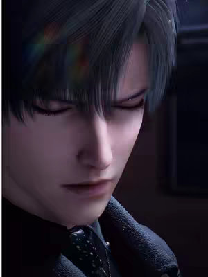 The cover image is a close-up of a man's face, likely a stylized anime or game character. His eyes are closed, and his expression suggests sadness or introspection. His dark hair partially obscures his forehead, and his features are soft with a slightly downward gaze. Lighting seems to be from above, creating gentle shadows.