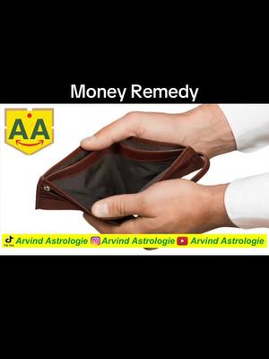 The image shows a person holding an empty wallet. Above the hands is the text "Money Remedy". The background is black. The bottom of the image includes social media handles.