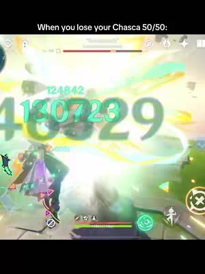 An action shot from a video game, where large numbers are displayed, with a character model visible in the foreground, set against a blurred background of a digital environment.