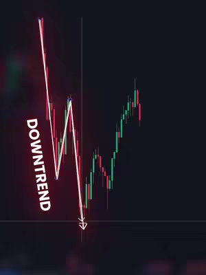 The cover image shows a financial chart with green and red bars representing price fluctuations. A white zigzag line goes through the chart, indicating a downtrend. The word "DOWNTREND" is written diagonally in white letters. The chart is set against a dark background.