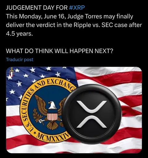 The image combines elements related to the U.S. government and the cryptocurrency XRP. The background consists of a wavy American flag, with the seal of the U.S. Securities and Exchange Commission (SEC) overlaid on the left, and a black circle with the XRP symbol on the right. The text overlay indicates the video's topic is related to the Ripple vs. SEC case and its potential outcome.